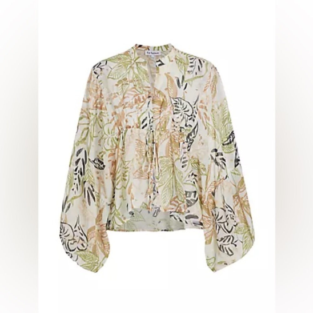 En Saison Nina Tropical Print Tie Closure Long Sleeve Blouse Top Small - Picture 6 of 12